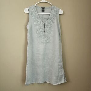 Chelsea & Theodore Sea Glass Size XS 100% Linen Dress womens Embrodidered V-neck